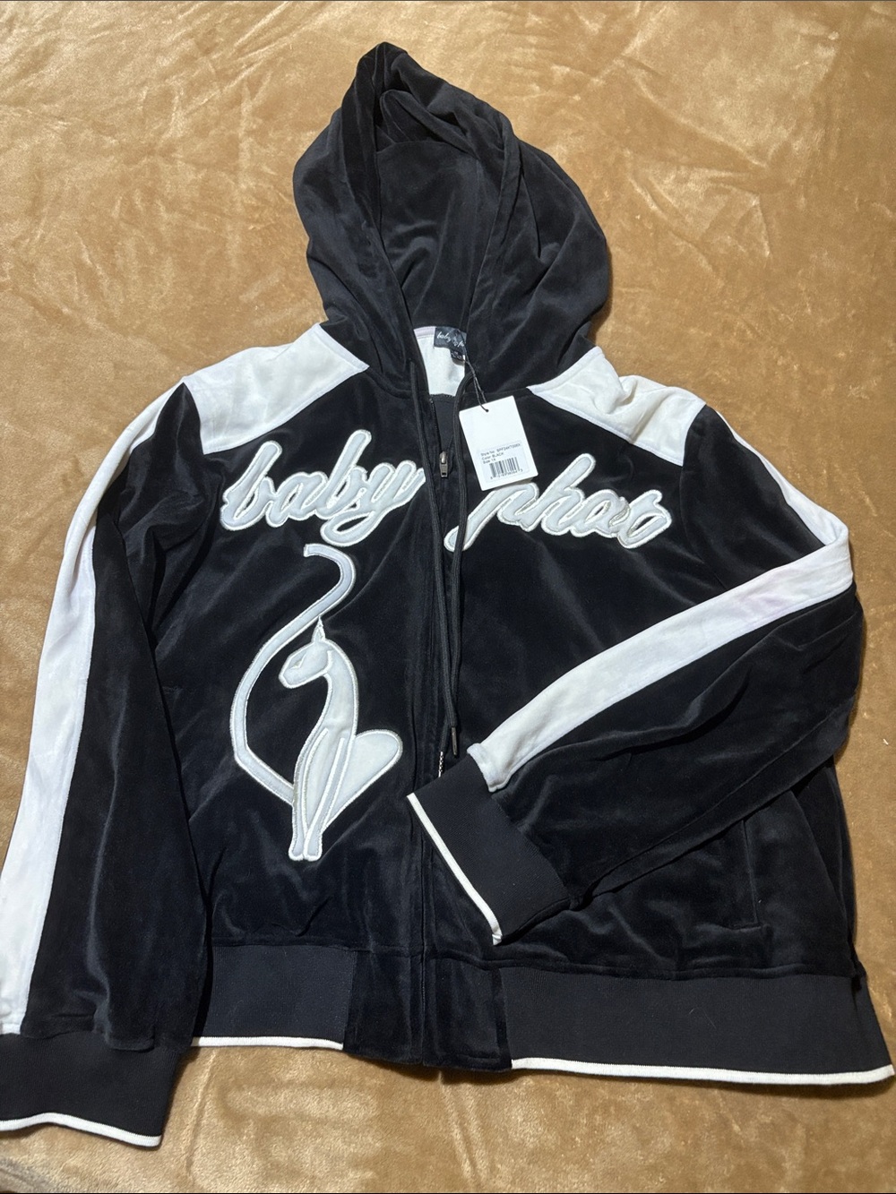Baby Phat Black & White Velour Hooded Zip Jacket for Women